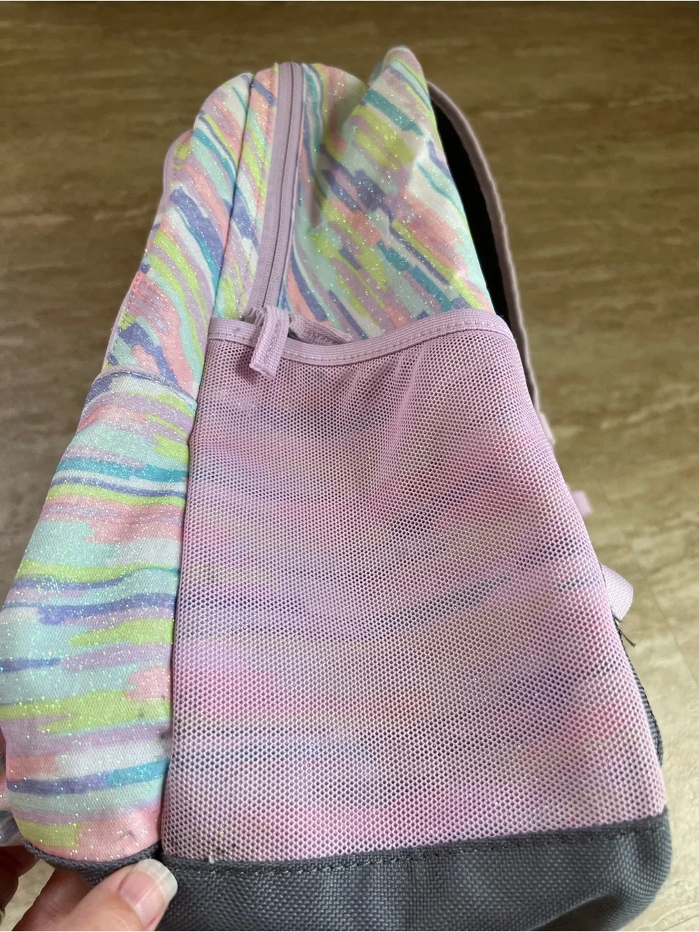 Lands' End ClassMate Backpack in the glitter paint stripe Large 18”
